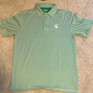 Light Green Short-Sleeve Polo with Embroidered Spartan Helmet